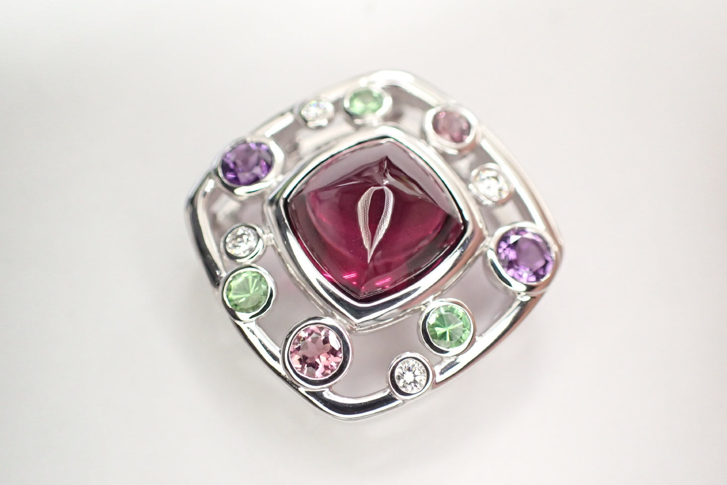 TASAKI Colored Stone Multi Garnet and Diamond Pendant Top in 18K White Gold, 8.0g
