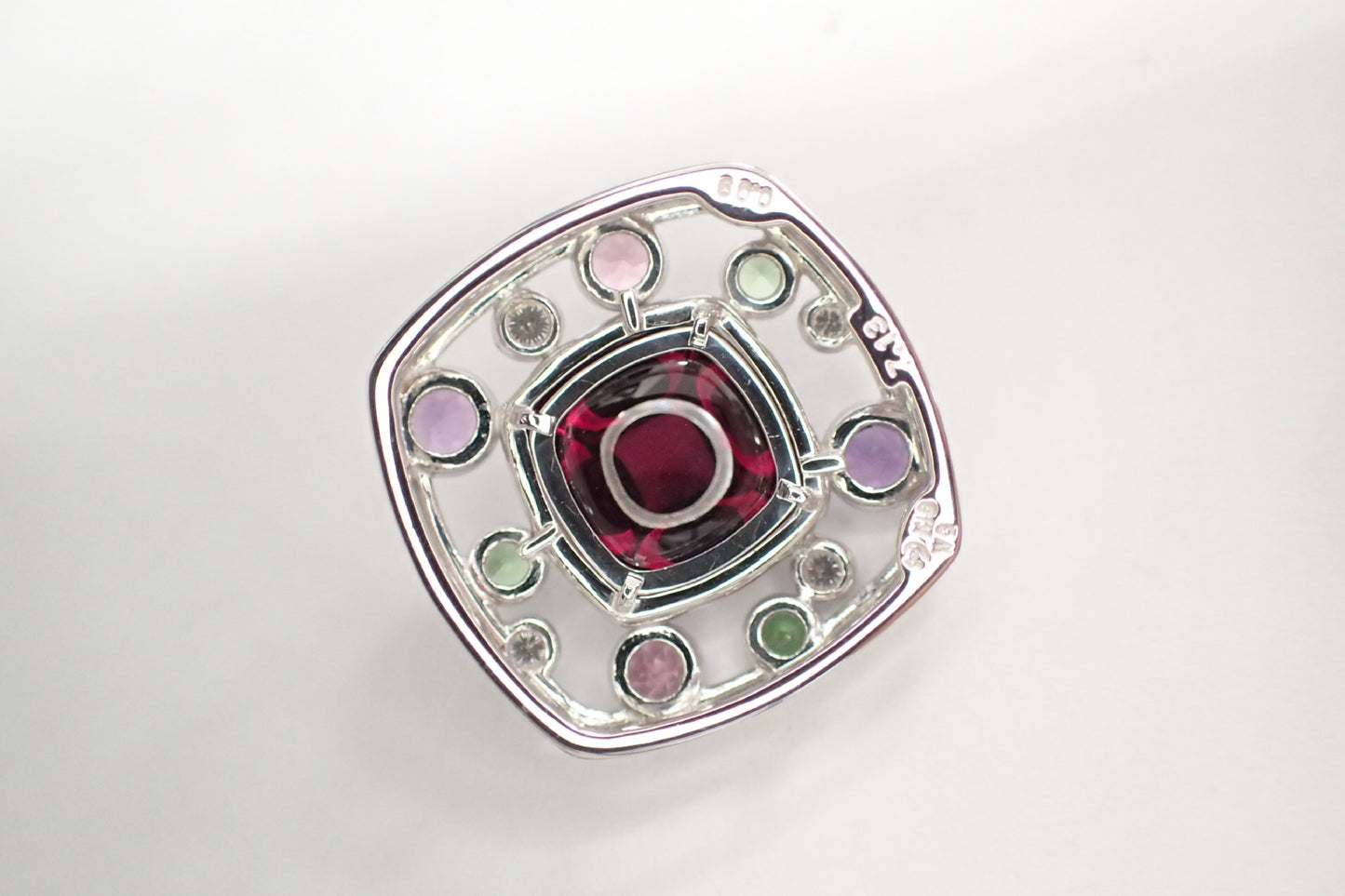 TASAKI Colored Stone Multi Garnet and Diamond Pendant Top in 18K White Gold, 8.0g
