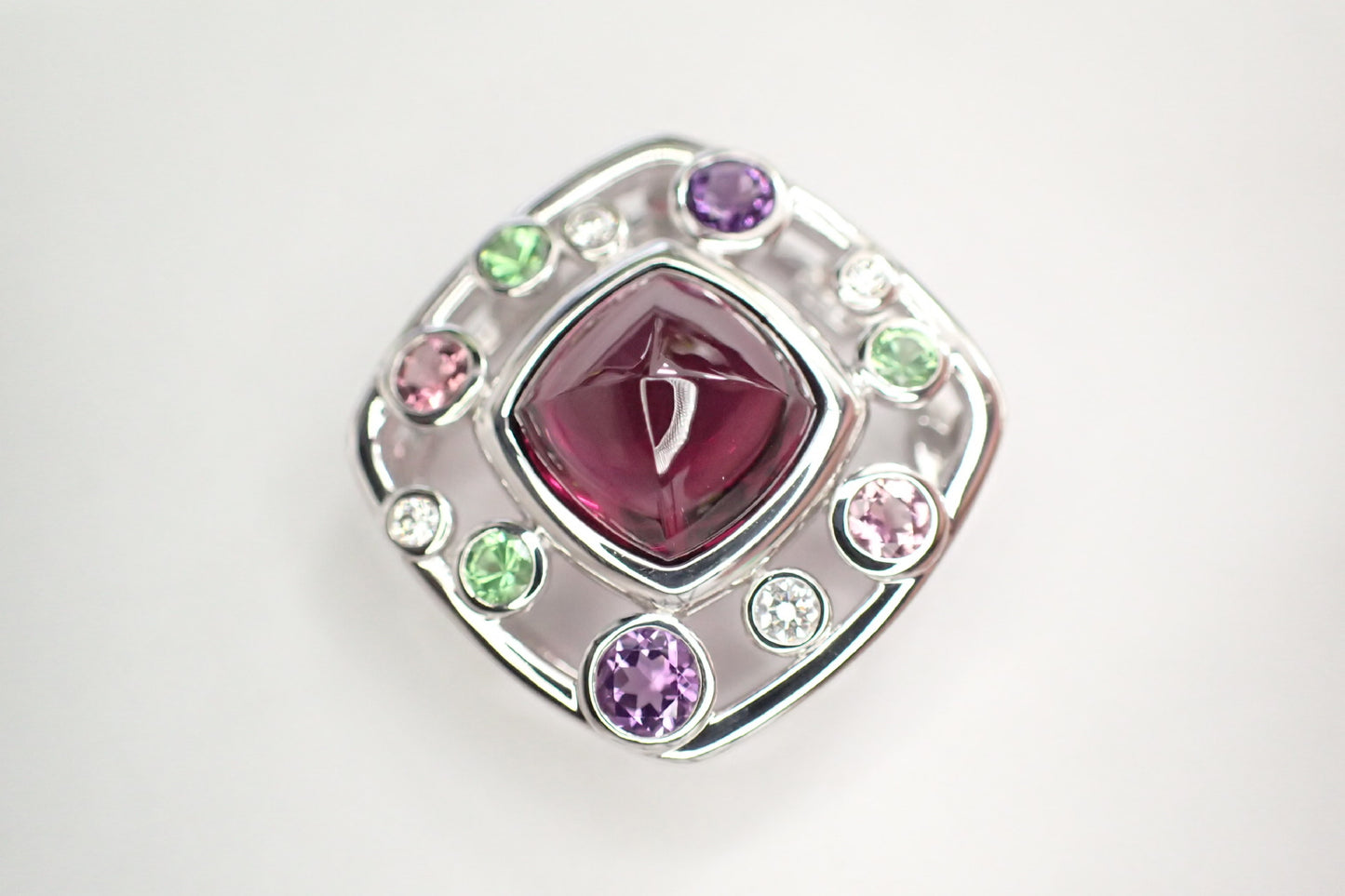 TASAKI Colored Stone Multi Garnet and Diamond Pendant Top in 18K White Gold, 8.0g