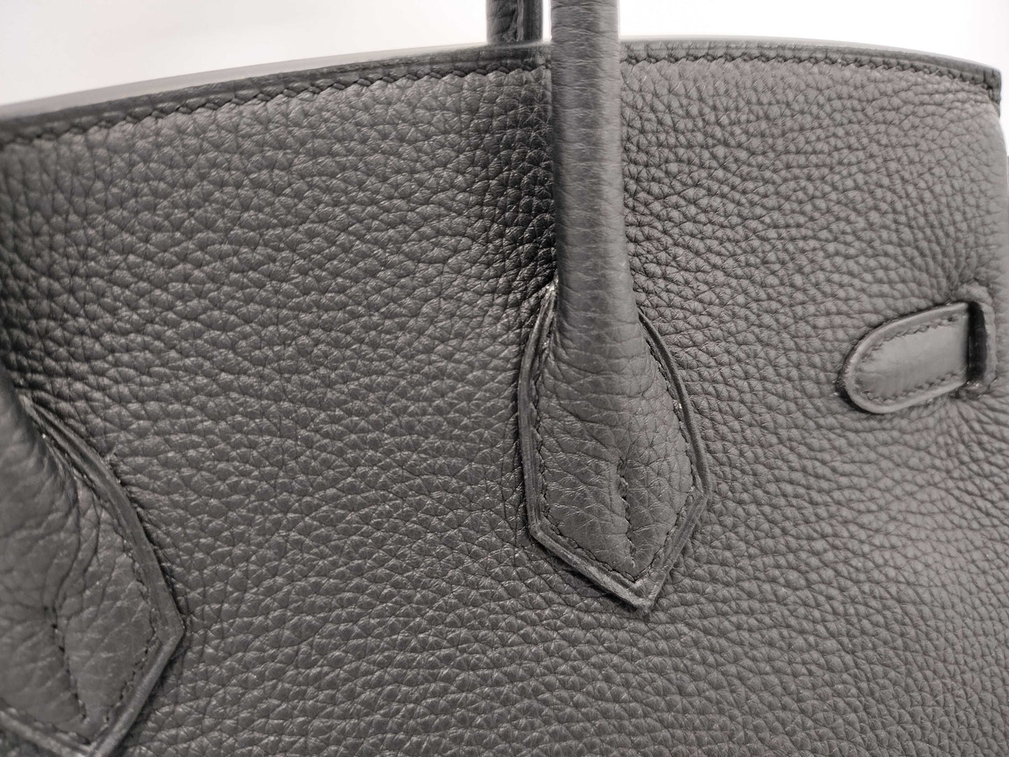 HERMES Birkin 25 Black Togo Silver Hardware W Stamp Handbag