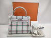 HERMES Kelly 25 Tartan Light, Gripere/Bubblegum/Vert Moyen, Silver Hardware, K Stamp, Handbag