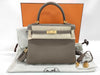 HERMES Kelly 25 Etoupe Togo Matte Gold Hardware W Stamp Handbag