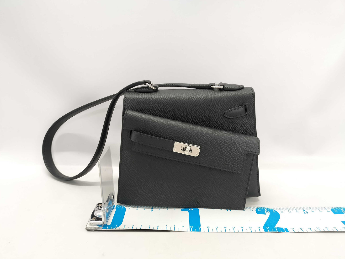 HERMES Kelly Disorderly Black Epson Silver Hardware W Stamp Handbag