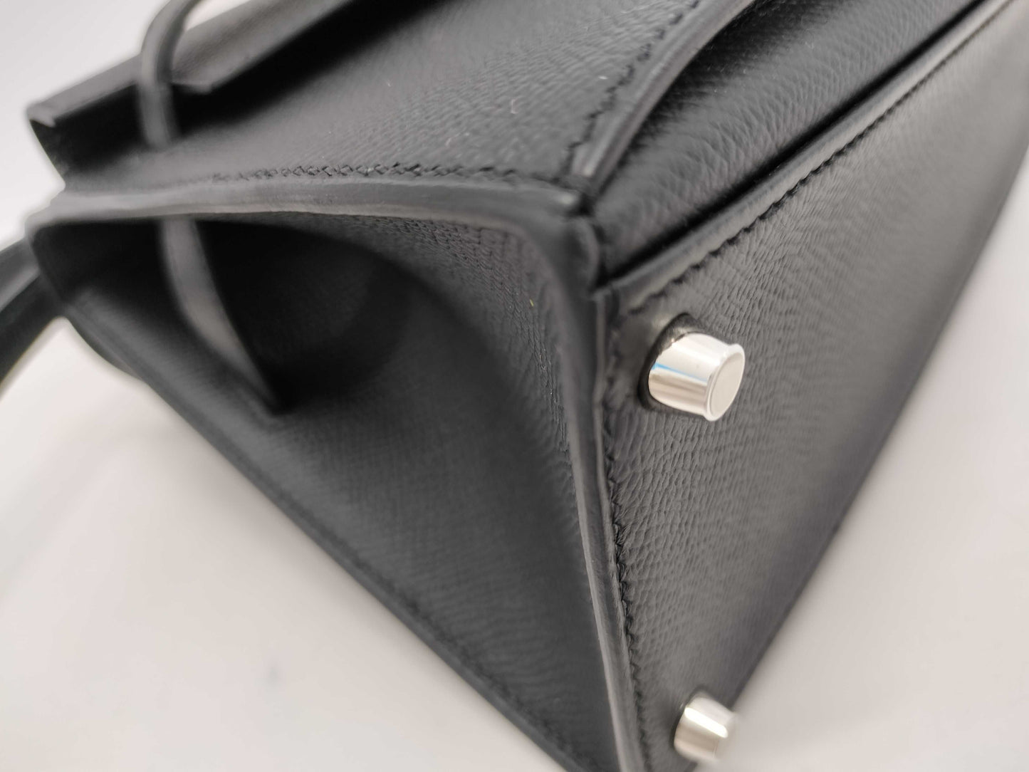 HERMES Kelly Disorderly Black Epson Silver Hardware W Stamp Handbag
