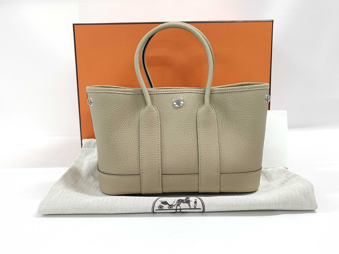 HERMES Garden Party Neo Trench Negonda Handbag with Silver Hardware and K Stamp