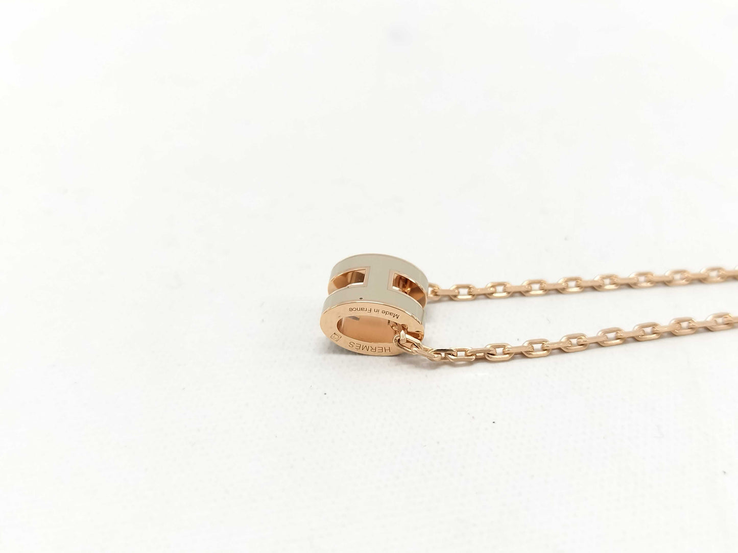 HERMES Mini Pop H Necklace in Marron Glace, Pink Gold