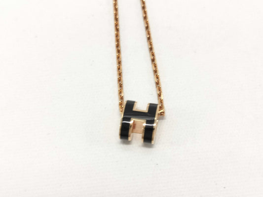 HERMES "Mini Pop H" Black and Pink Gold Hardware Necklace