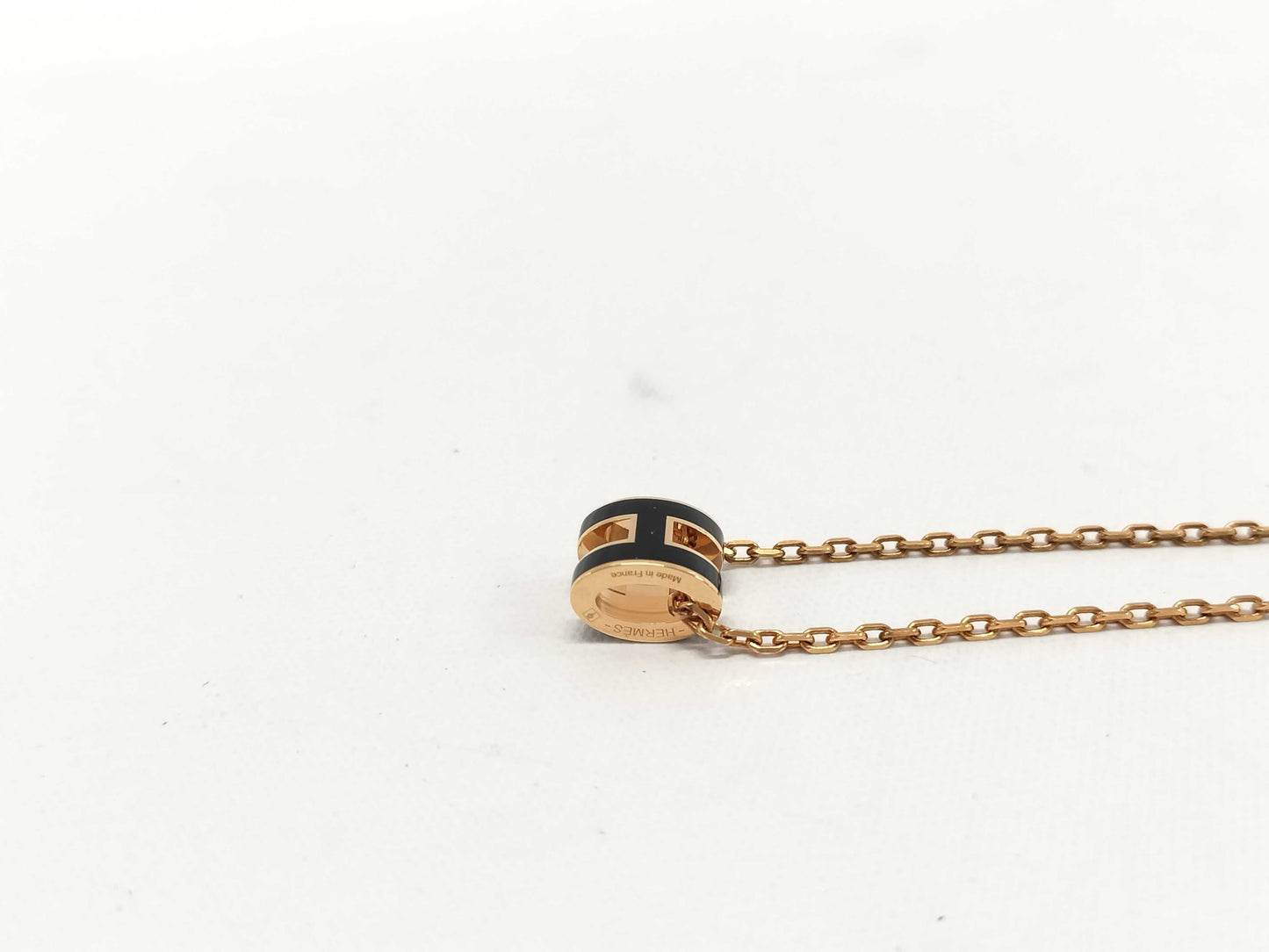 HERMES "Mini Pop H" Black and Pink Gold Hardware Necklace