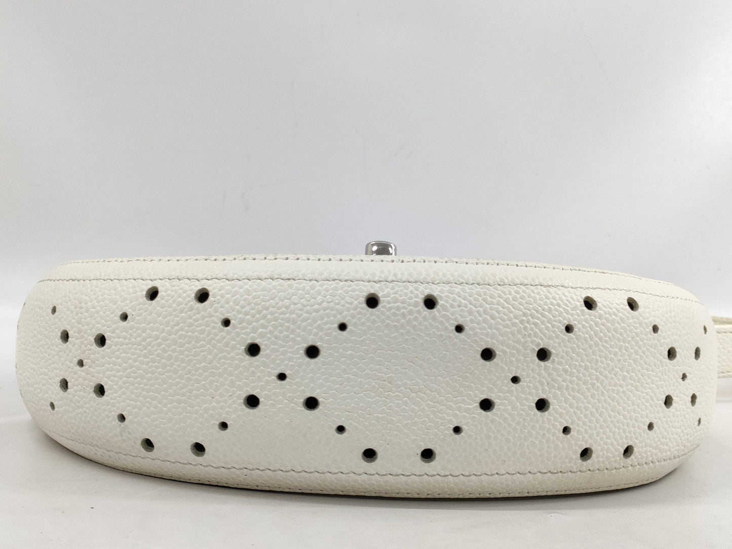 CHANEL Full Flap Caviar Leather Matelasse White Chain Shoulder Bag, No. 24