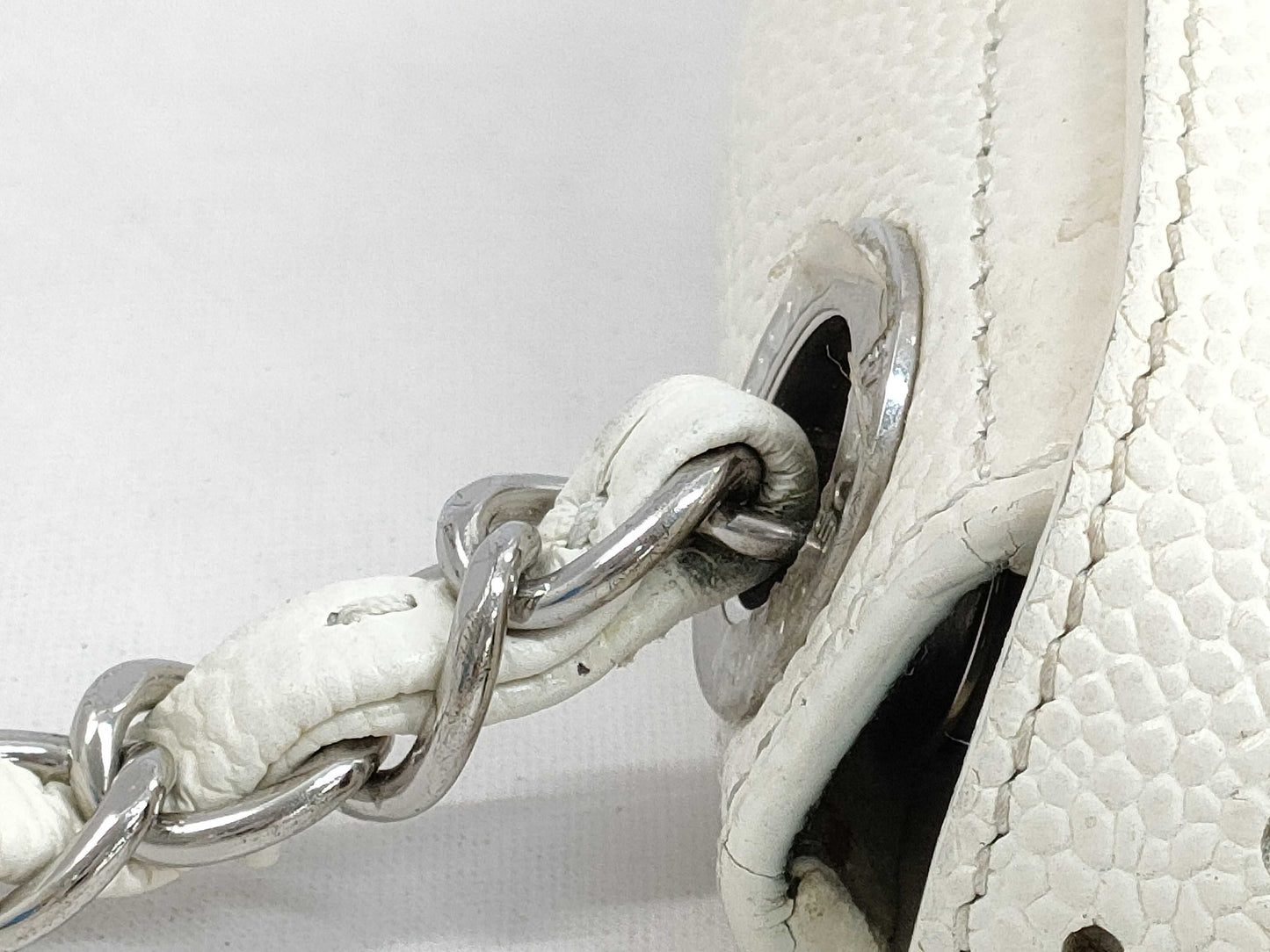 CHANEL Full Flap Caviar Leather Matelasse White Chain Shoulder Bag, No. 24