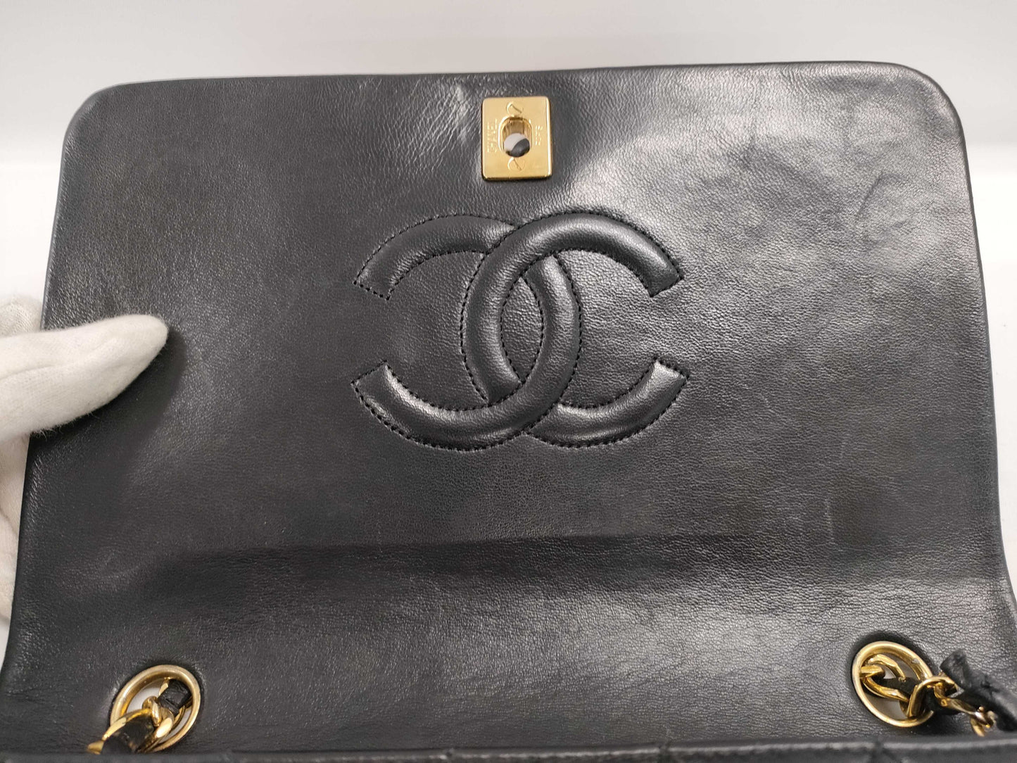 CHANEL Full Flap Matelasse Lambskin Chain Shoulder Bag with Seal Remnants