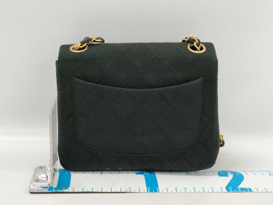 CHANEL Cotton Jersey Matelasse Black Chain Shoulder Bag, 0 Series