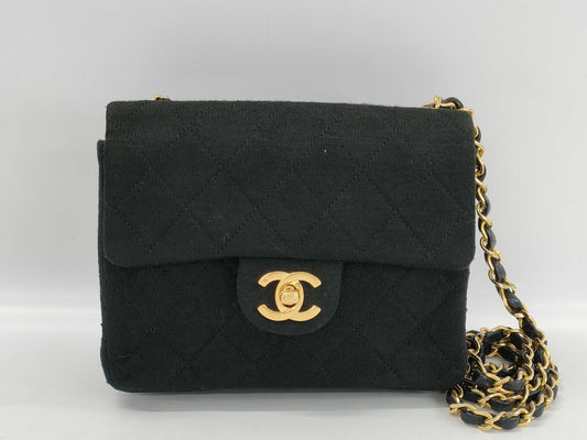 CHANEL Cotton Jersey Matelasse Black Chain Shoulder Bag, 0 Series