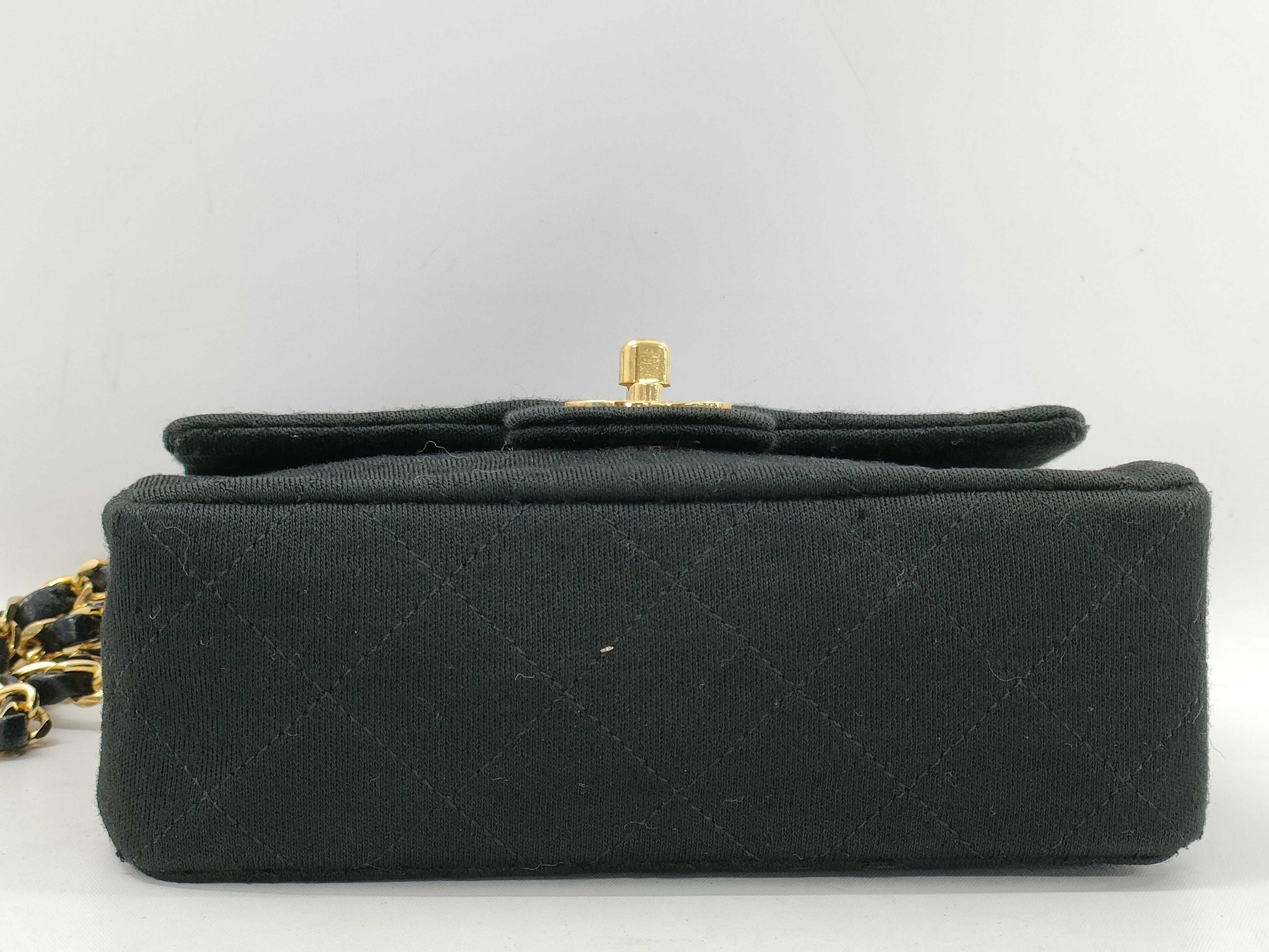 CHANEL Cotton Jersey Matelasse Black Chain Shoulder Bag, 0 Series
