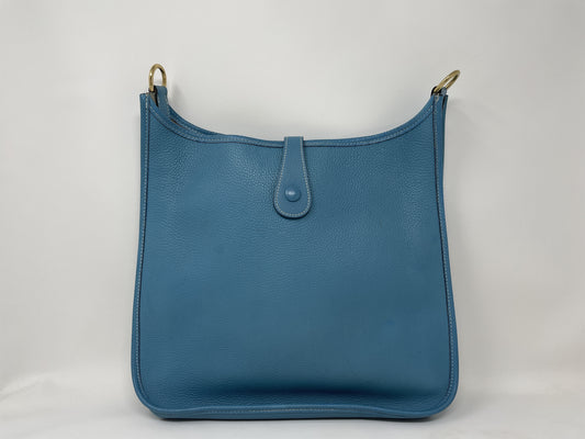 HERMES Evelyn PM Shoulder Bag Blue Jean