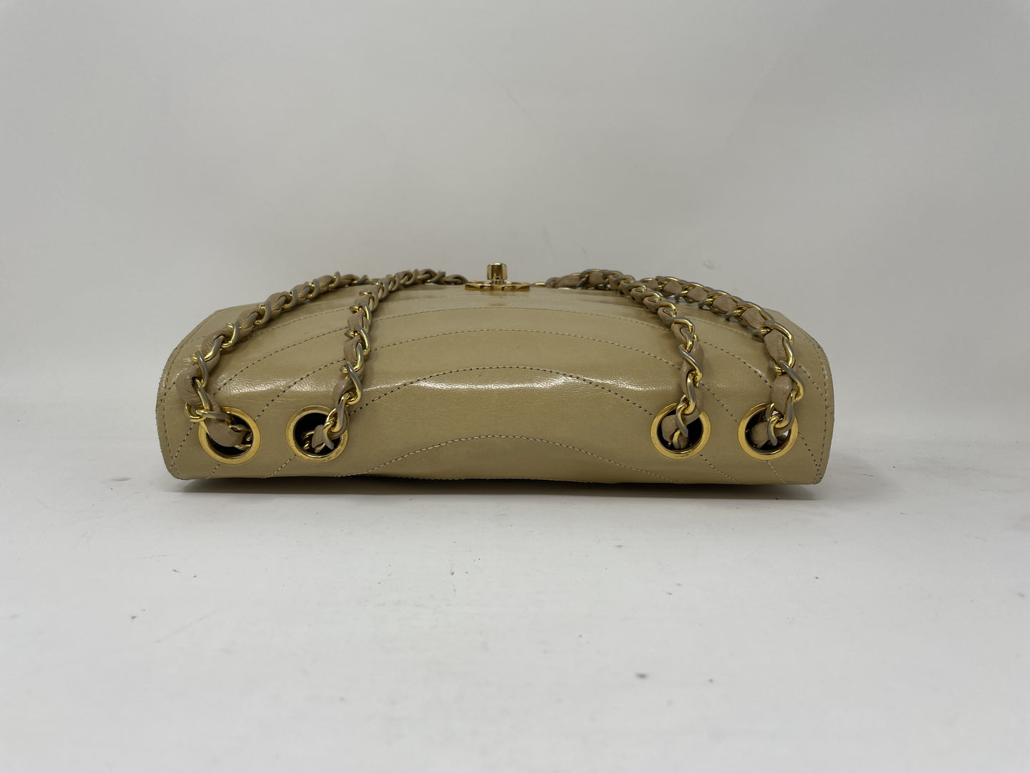 CHANEL CHANEL Shoulder Bag Lambskin Wave Stitch Beige Shoulder Bag