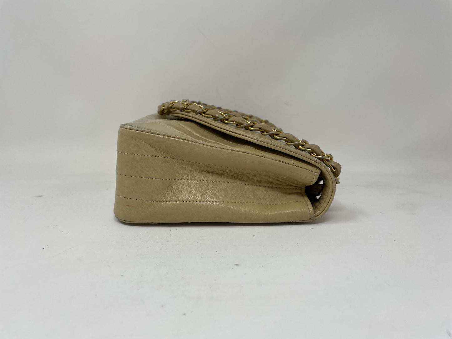 CHANEL CHANEL Shoulder Bag Lambskin Wave Stitch Beige Shoulder Bag