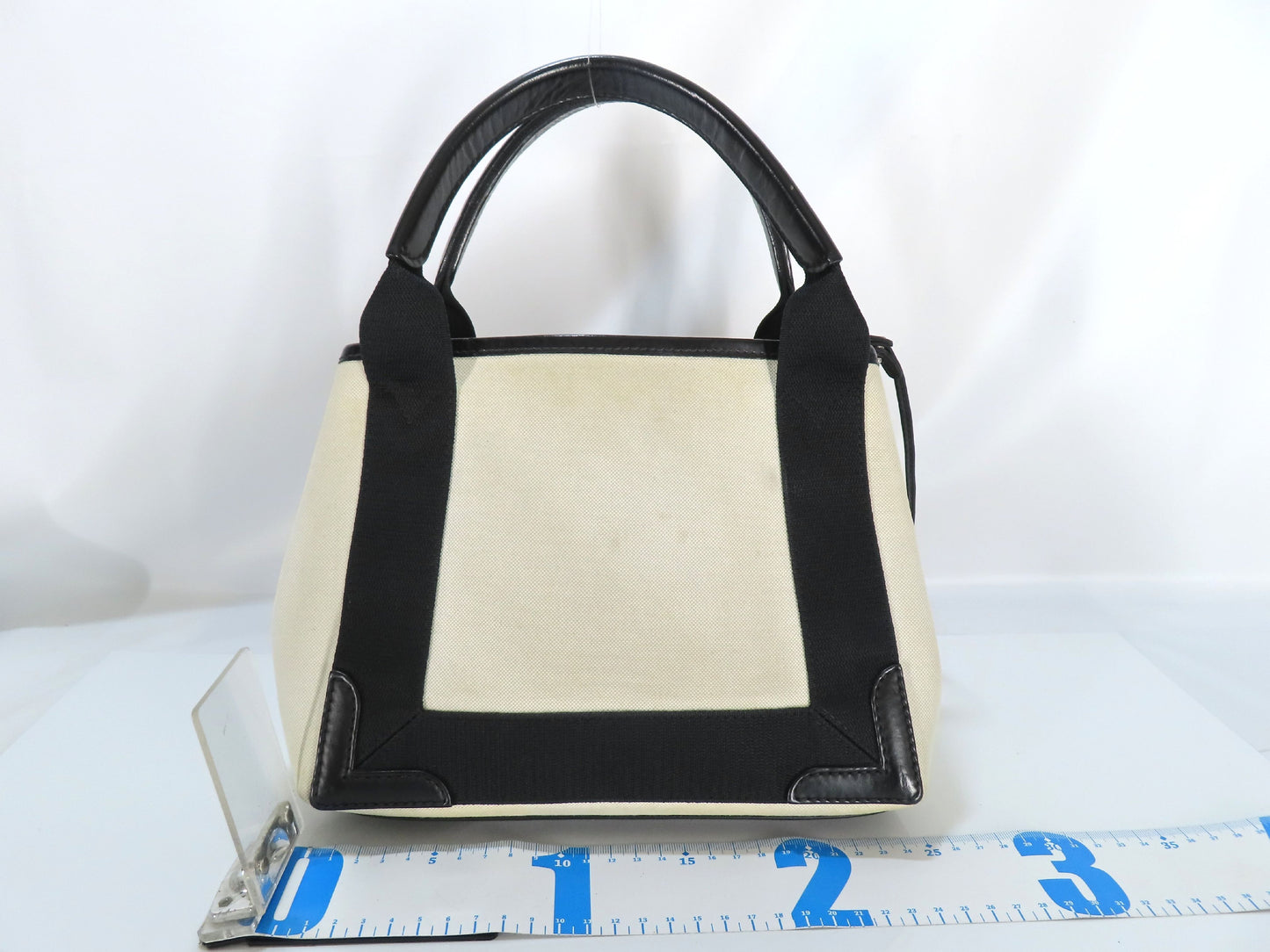 BALENCIAGA Navy Cabas XS Canvas and Leather 2-Way Handbag 390346