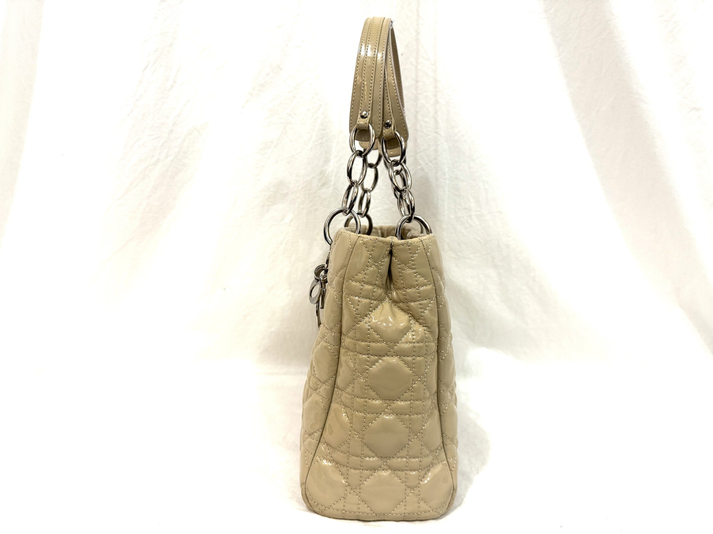Dior Lady Cannage Enamel Patent Chain Tote Bag