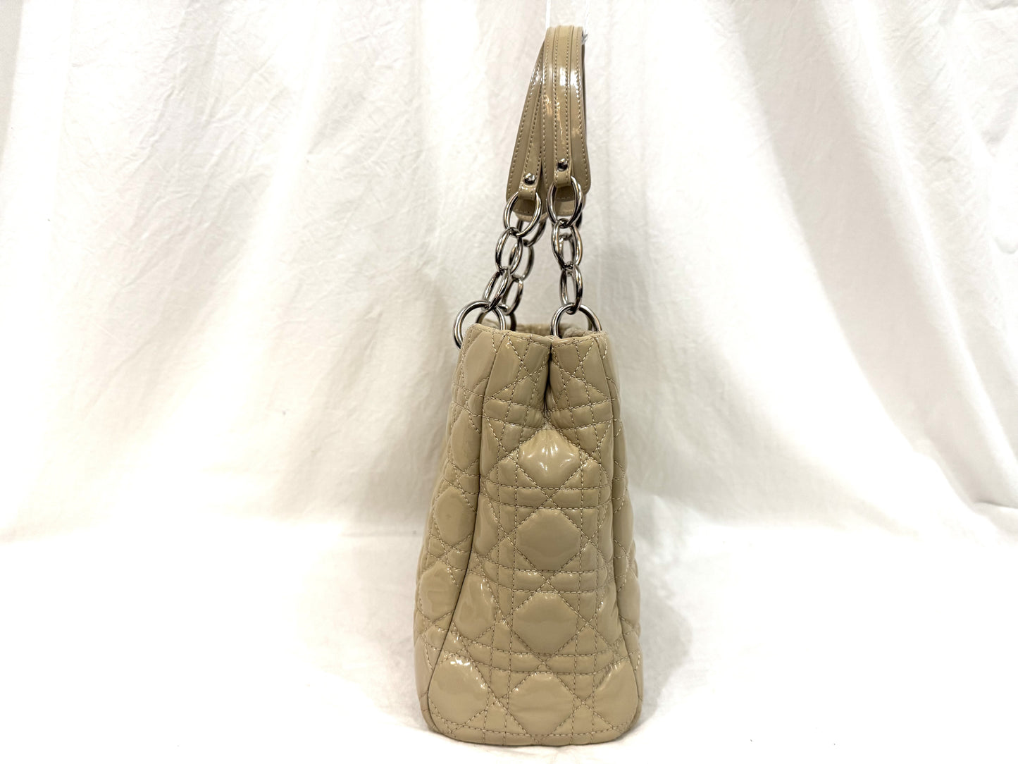 Dior Lady Cannage Enamel Patent Chain Tote Bag