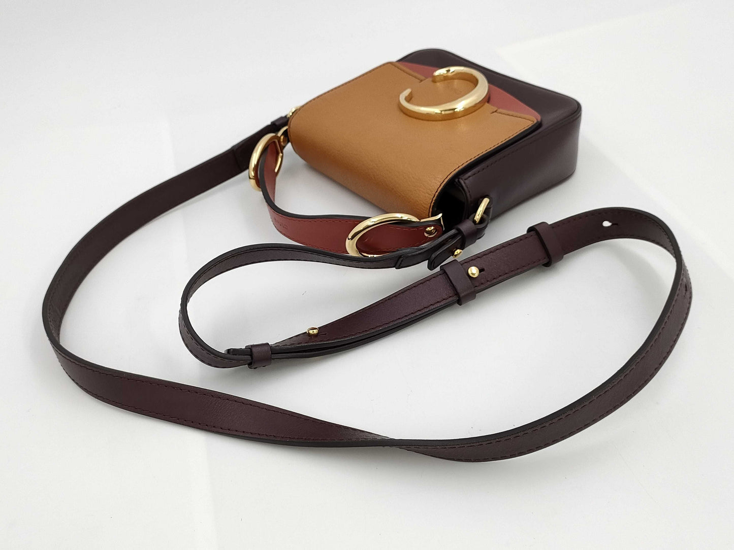 Chloe C 2-way shoulder bag, leather, two-tone, yellow and burgundy.