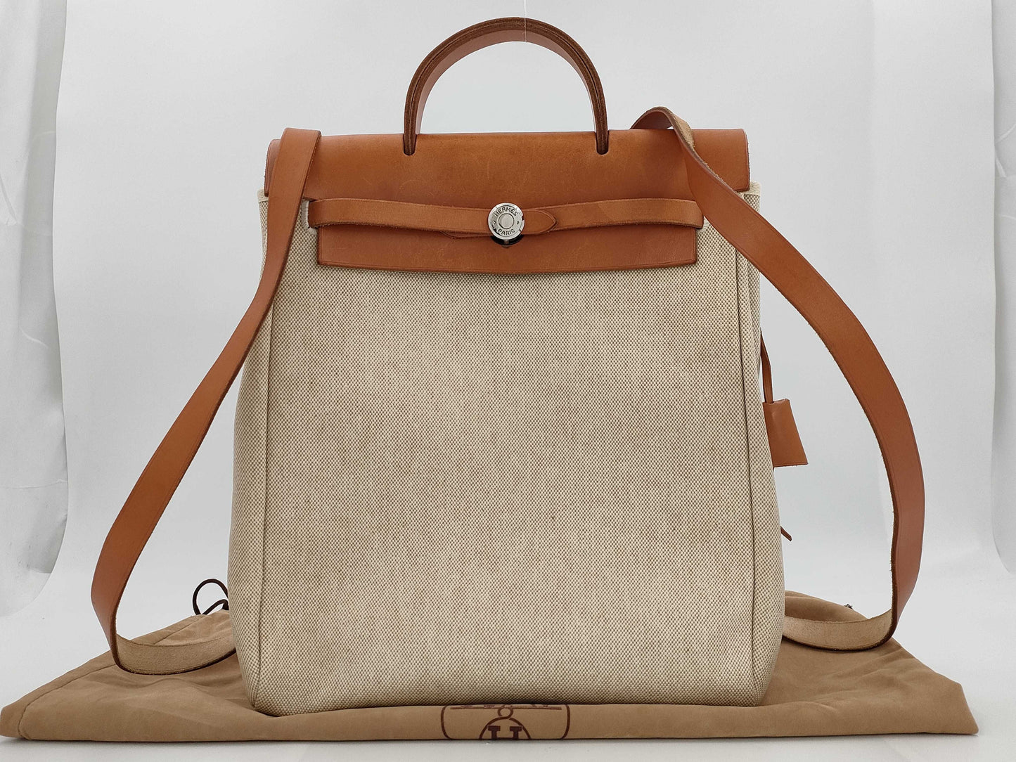 HERMES Airbag Ad pm Backpack Canvas Leather □B 98 Year Brown Beige Backpack