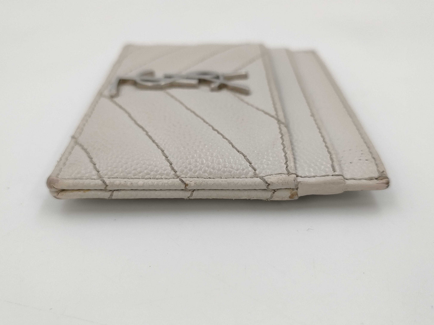 Yves Saint Laurent Paris Cassandra Card Case, V-Stitch Leather, White, Card Case, Pass Case, Business Card Case