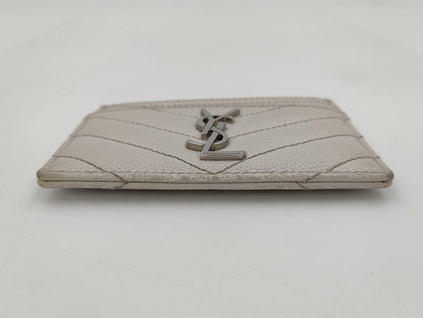Yves Saint Laurent Paris Cassandra Card Case, V-Stitch Leather, White, Card Case, Pass Case, Business Card Case