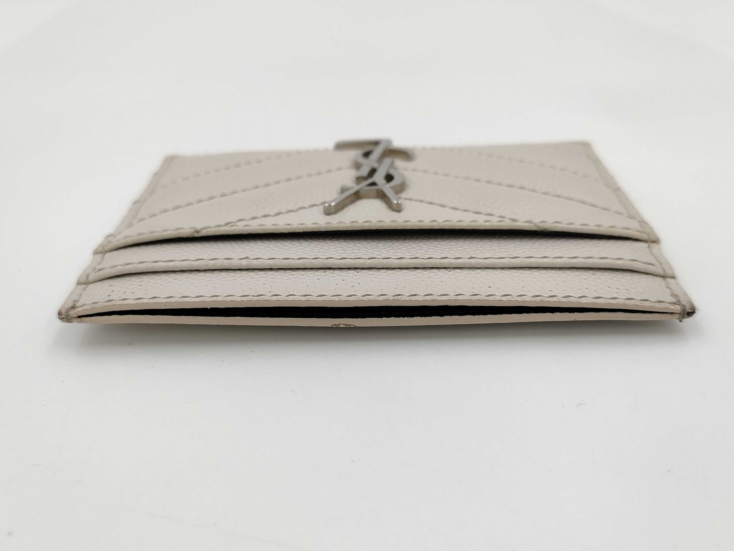Yves Saint Laurent Paris Cassandra Card Case, V-Stitch Leather, White, Card Case, Pass Case, Business Card Case