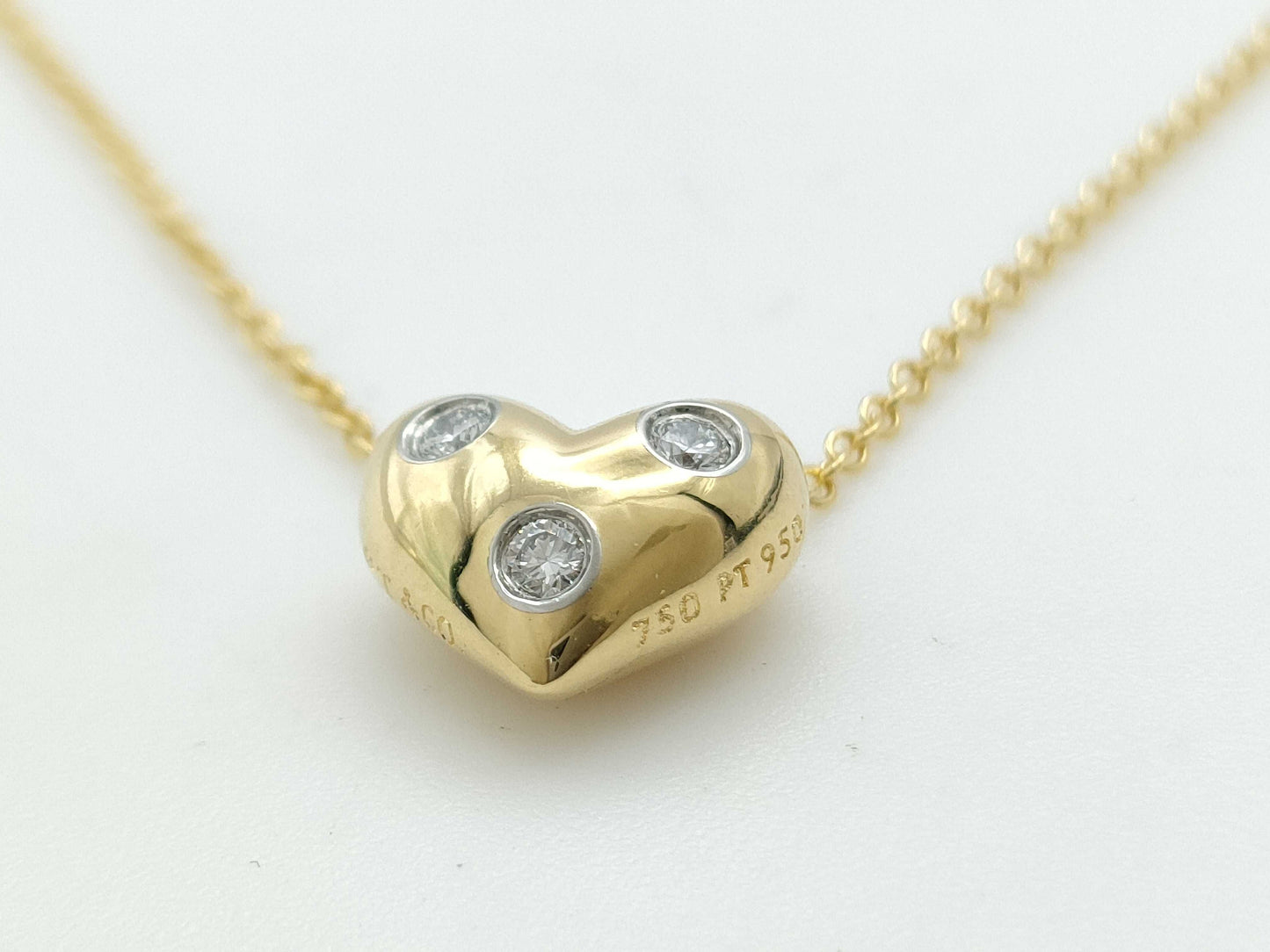 Tiffany & Co. Pinched Heart 3PD Yellow Gold 750 3.6g Necklace