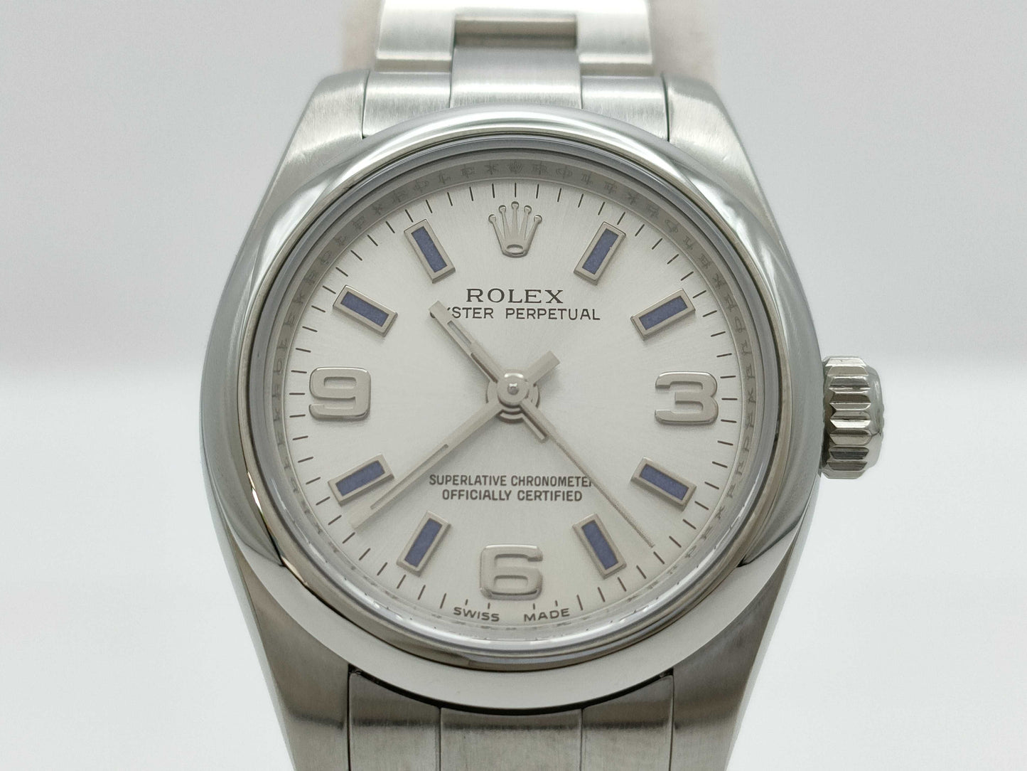 ROLEX 176200 Z640630 Silver Dial Blue Bar Index Women's Watch