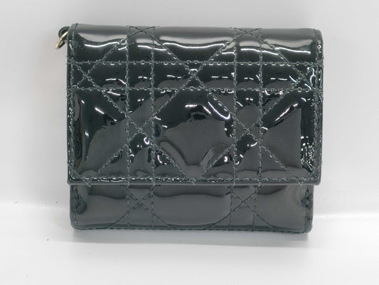 Dior Patent Cannage Lotus Wallet, Black/Gold Hardware, Tri-fold Wallet 41-MA-1202