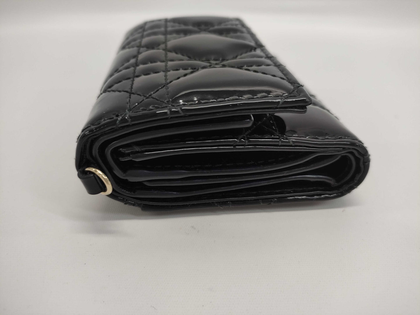 Dior Patent Cannage Lotus Wallet, Black/Gold Hardware, Tri-fold Wallet 41-MA-1202