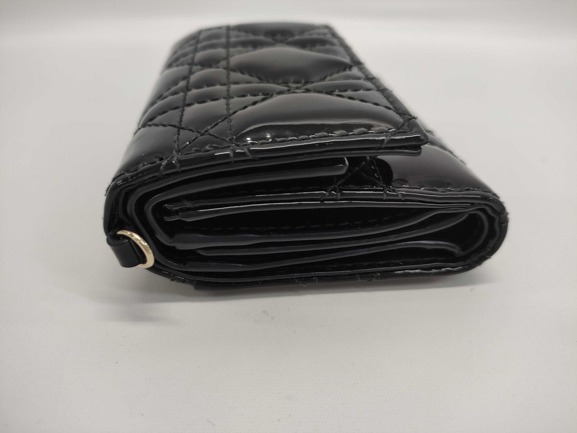 Dior Patent Cannage Lotus Wallet, Black/Gold Hardware, Tri-fold Wallet 41-MA-1202