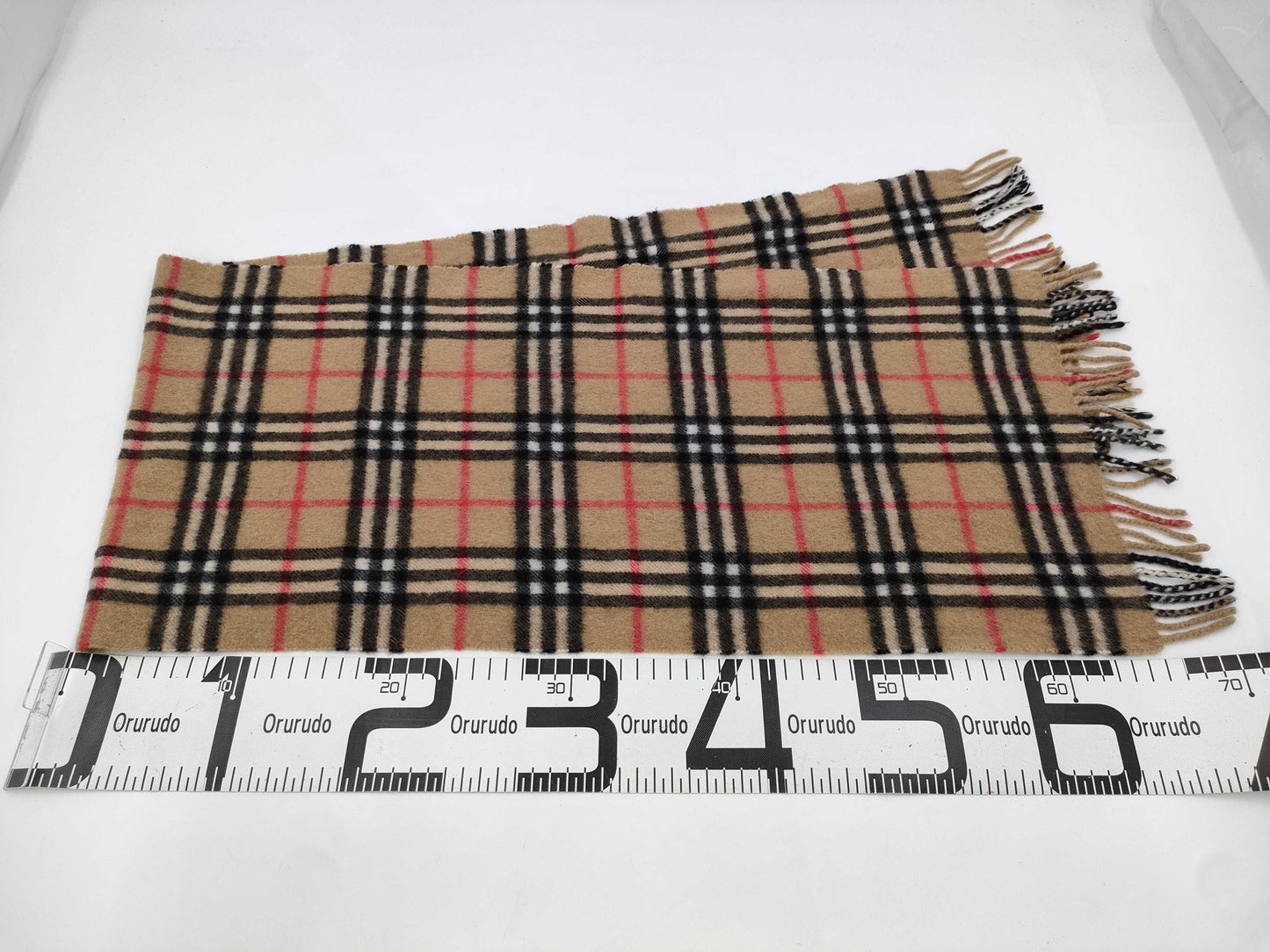 BURBERRY Nova Check Fringe Scarf, Made in England, Cashmere, Beige, Tag Included