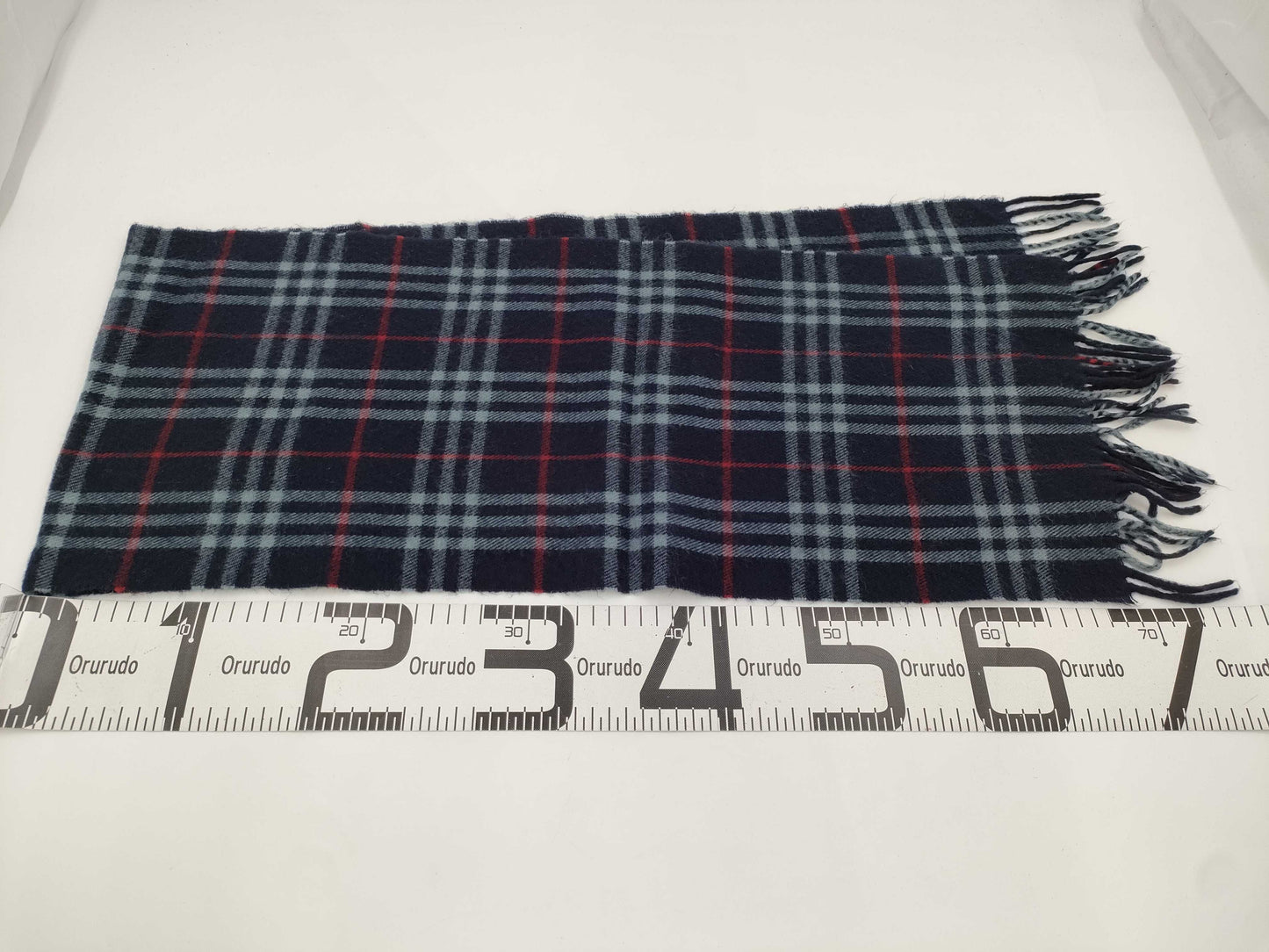 BURBERRY Nova Check Fringe Scarf, Made in England, Lambswool, Navy, Tag Included