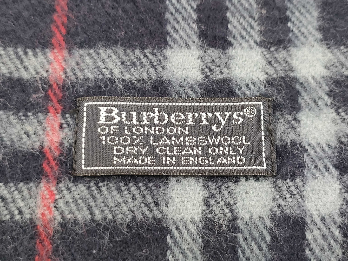 BURBERRY Nova Check Fringe Scarf, Made in England, Lambswool, Navy, Tag Included