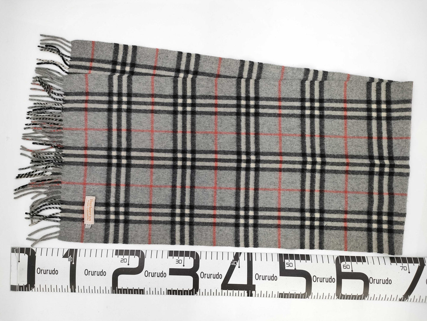 BURBERRY Nova Check Fringe Scarf, Sanyo Shokai, Cashmere, Gray, Tag Included
