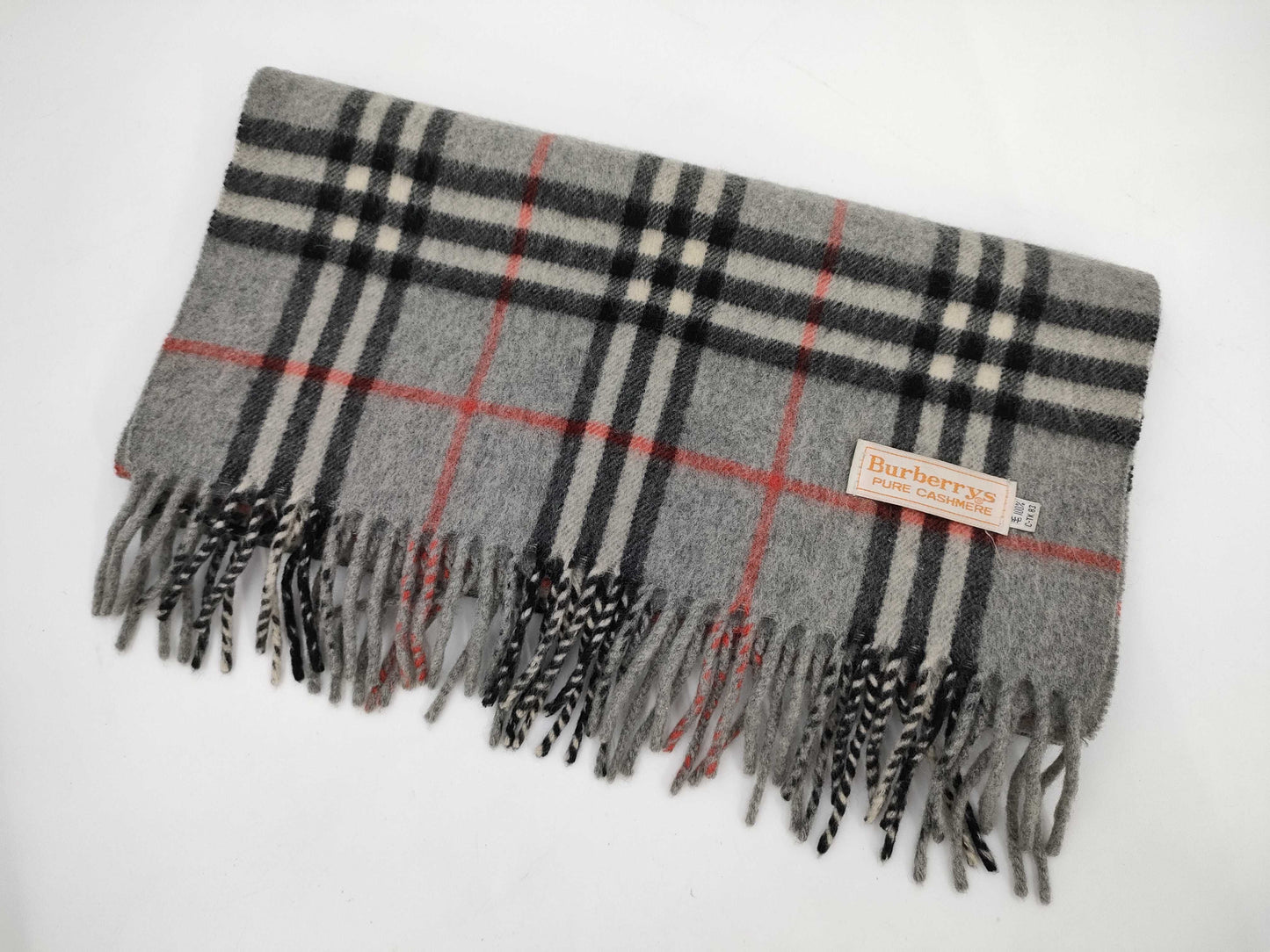 BURBERRY Nova Check Fringe Scarf, Sanyo Shokai, Cashmere, Gray, Tag Included