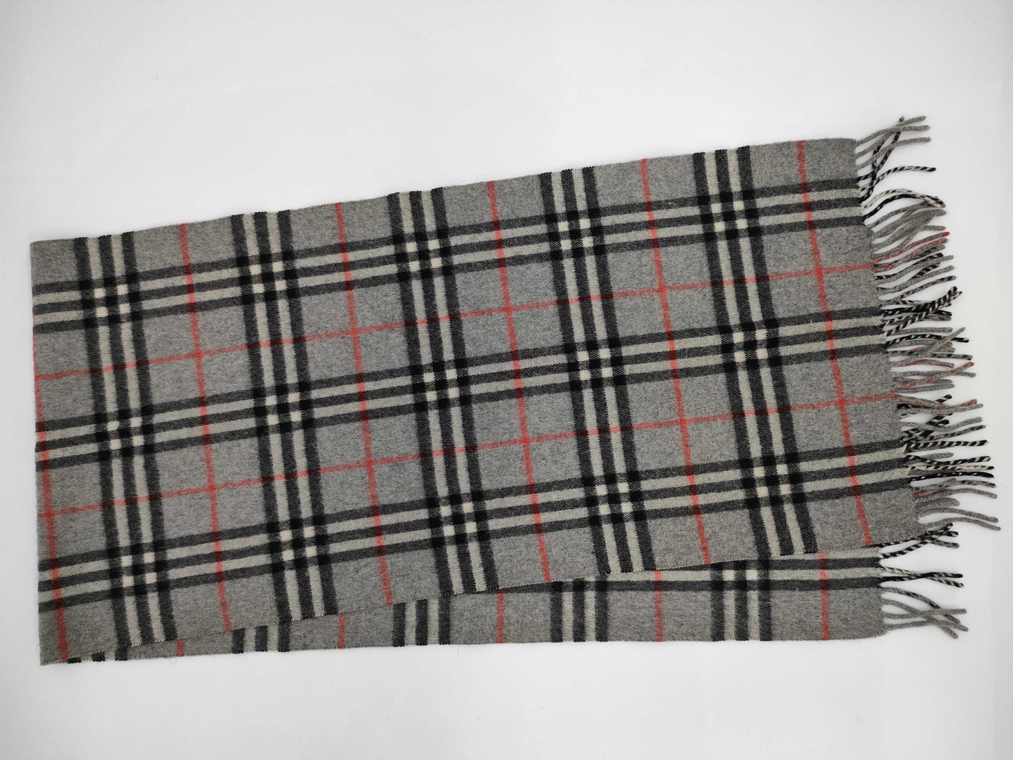 BURBERRY Nova Check Fringe Scarf, Sanyo Shokai, Cashmere, Gray, Tag Included