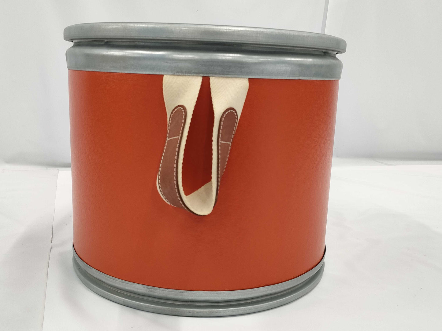 HERMES H800108E Saddle Box, Orange and Silver, for Saddlery, Storage, and Other Accessories, Drum-Shaped