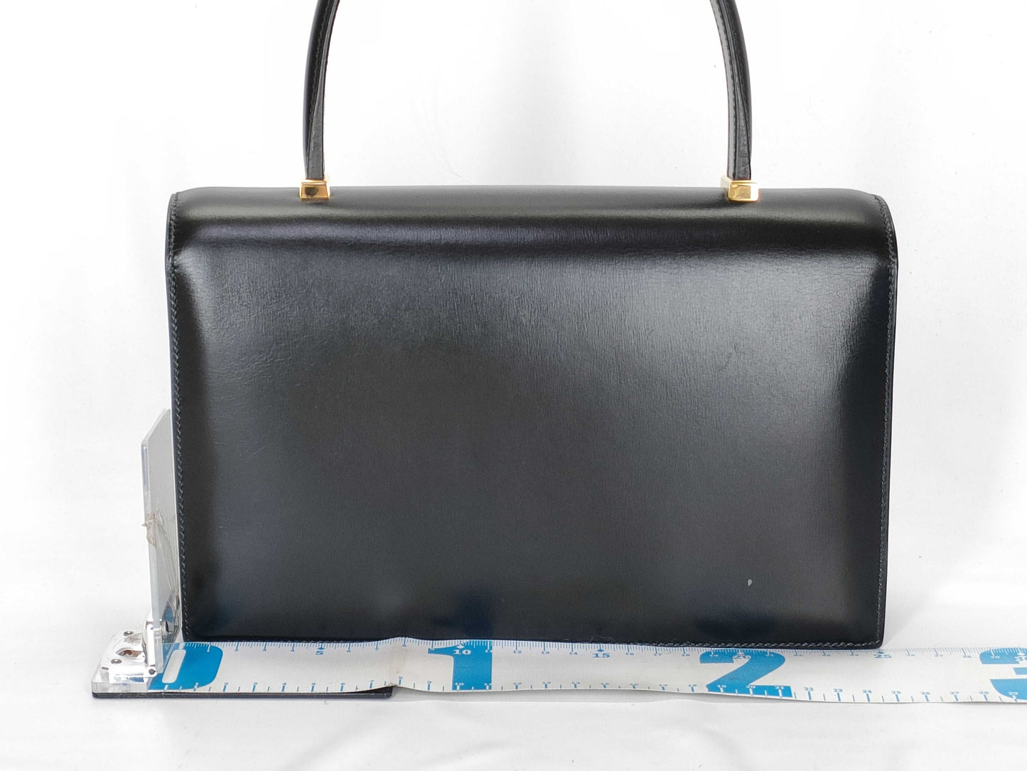 HERMES Piano Black Box Calf Handbag with V Stamp