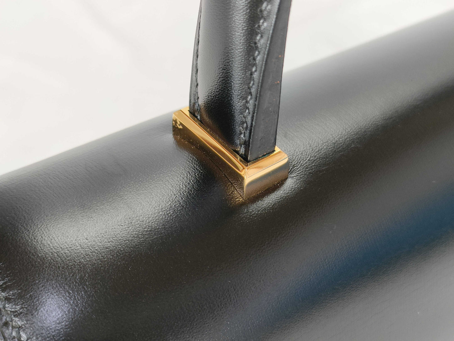 HERMES Piano Black Box Calf Handbag with V Stamp