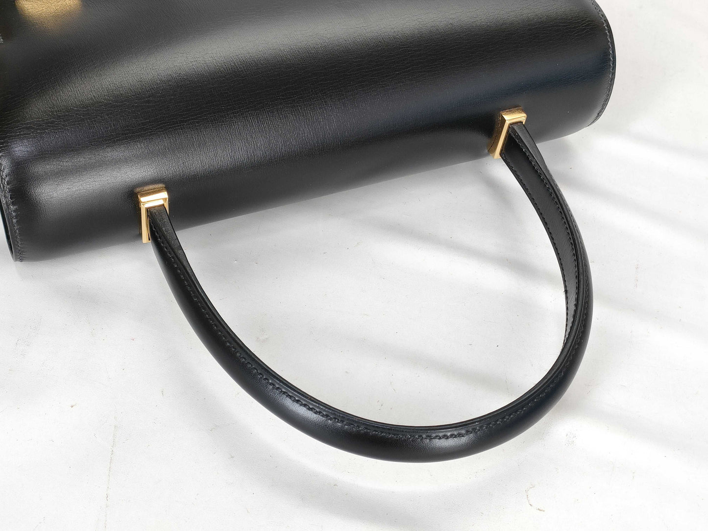 HERMES Piano Black Box Calf Handbag with V Stamp