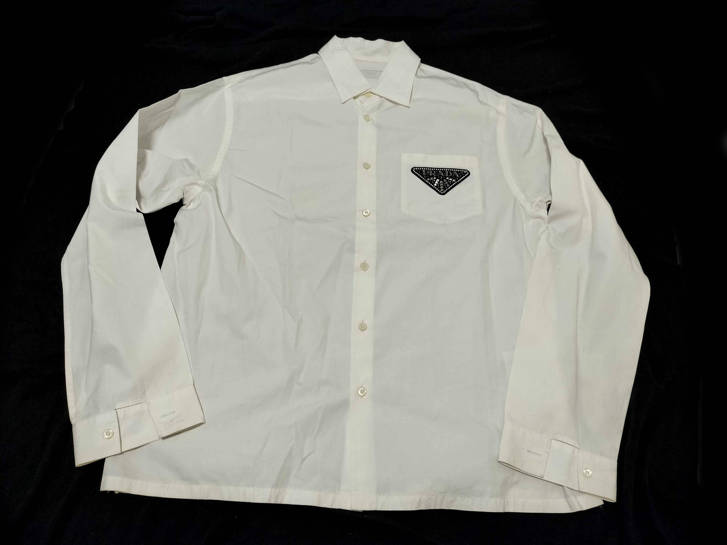 PRADA Prada Shirt Blouse Long Sleeve Triangle Logo Rhinestone White M Shirt