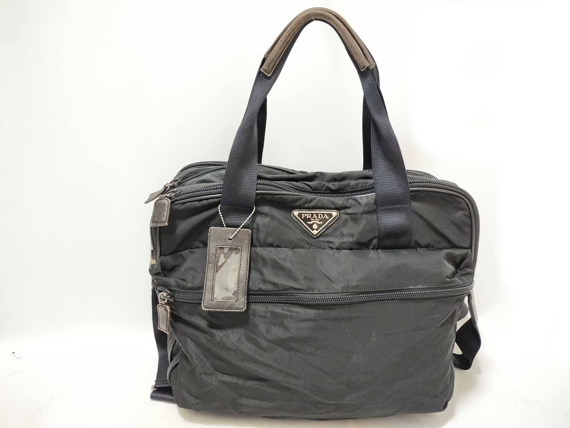 PRADA Nylon Prada Business Bag 2-Way Triangle Logo Black Business Bag
