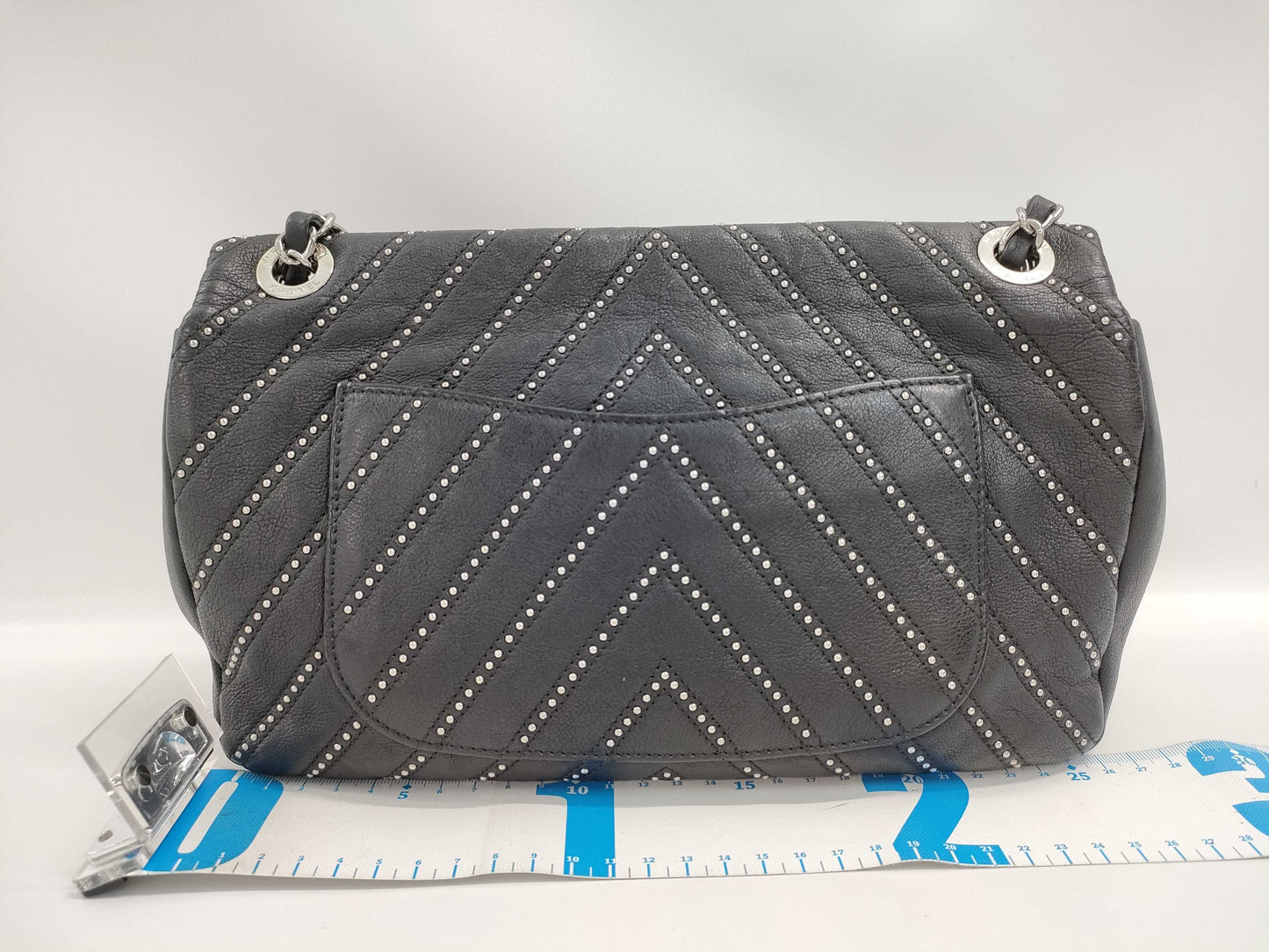CHANEL Chain Shoulder Bag with Studs, Black, Silver Hardware, 24 Series