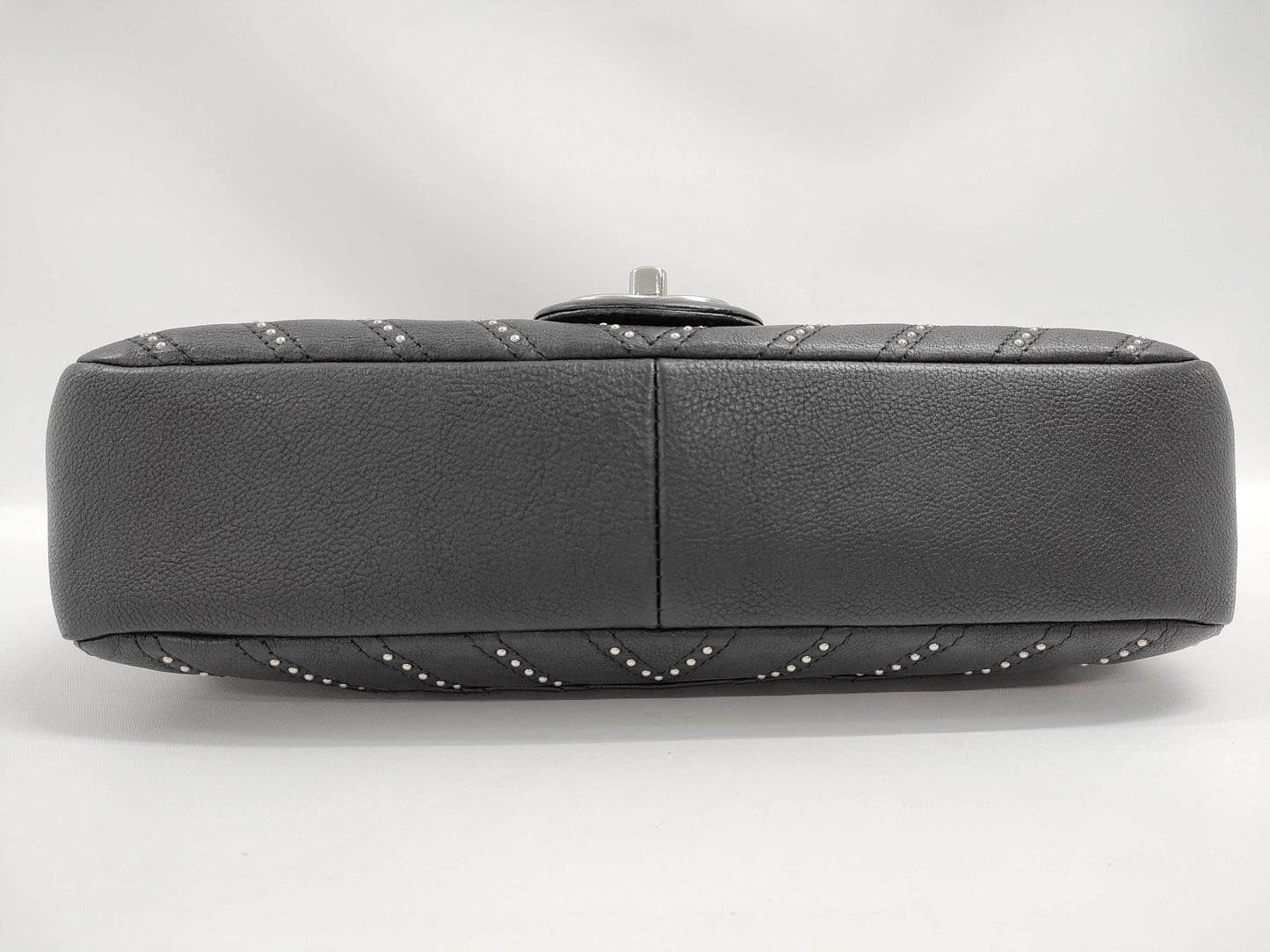 CHANEL Chain Shoulder Bag with Studs, Black, Silver Hardware, 24 Series
