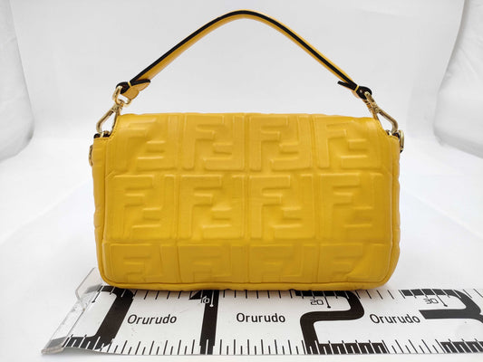 FENDI Baguette Leather Handbag with Yellow Gold Hardware