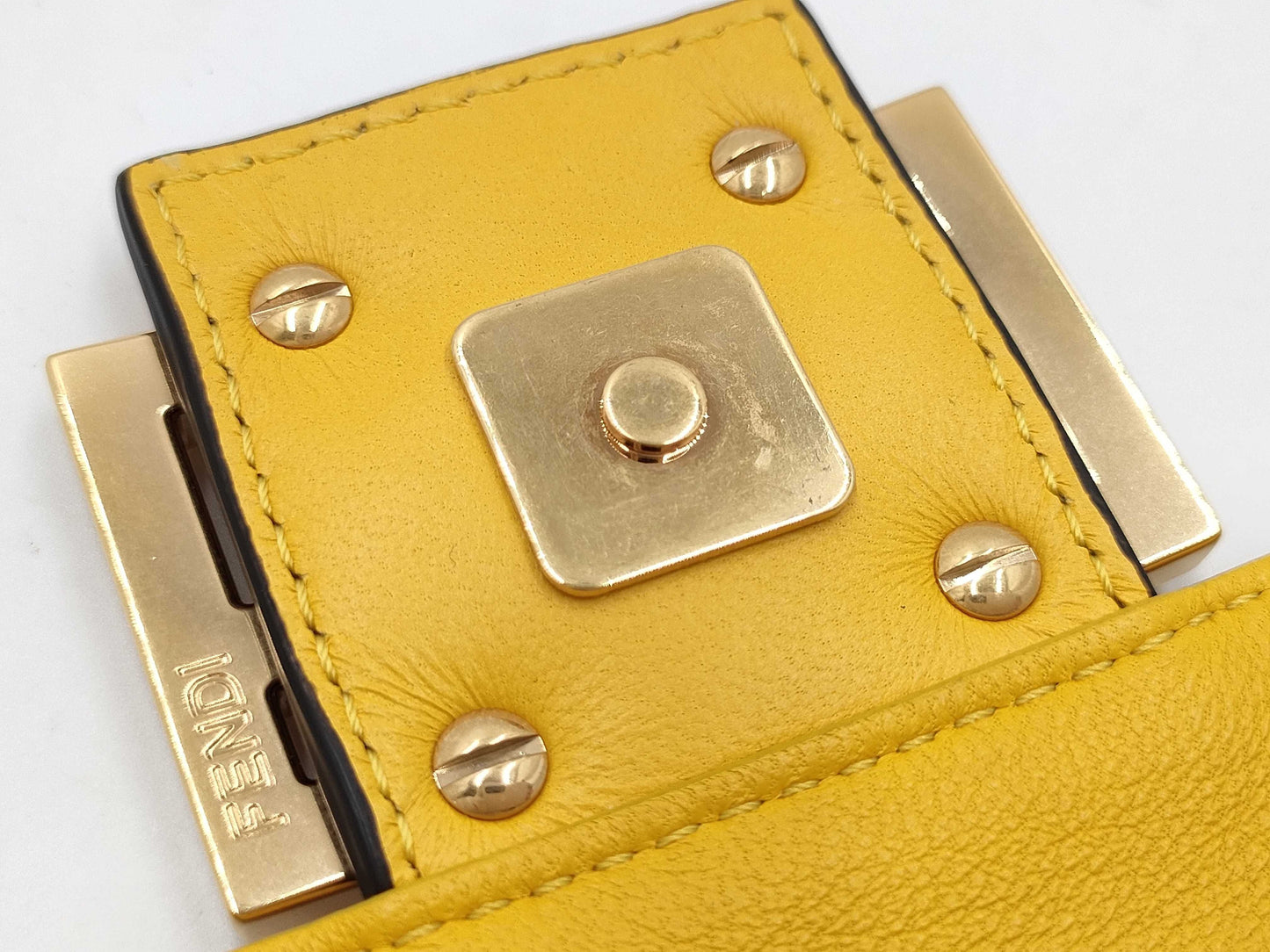 FENDI Baguette Leather Handbag with Yellow Gold Hardware